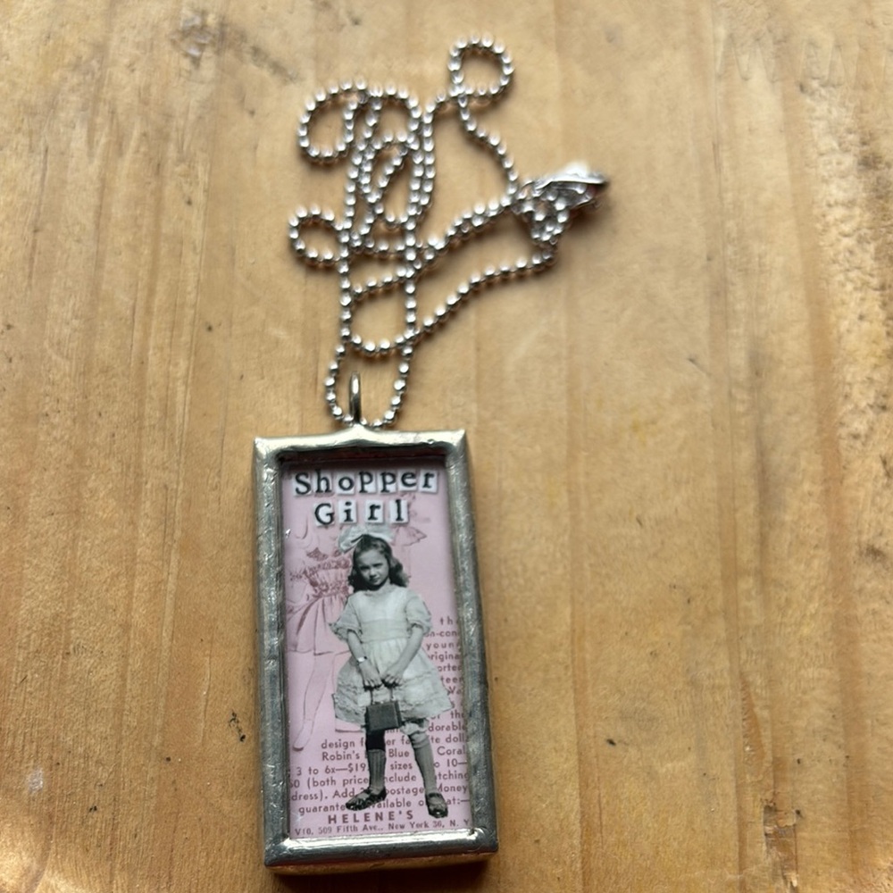 Brighton Silver Pendant Necklace with Shopper Girl Design